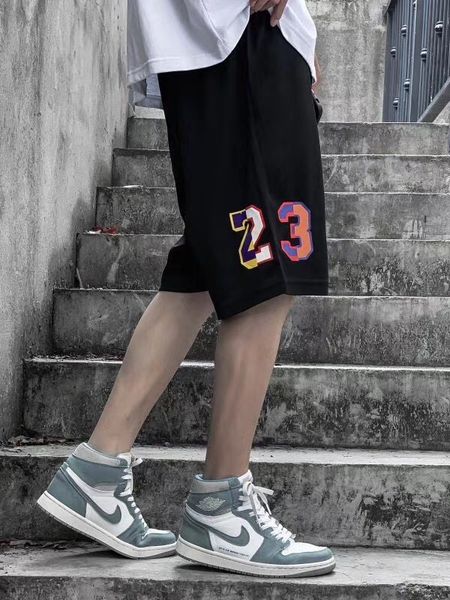 

fashion shorts 2021 spring and summer sports pants running training aj loose multicolor printed capris, White;black