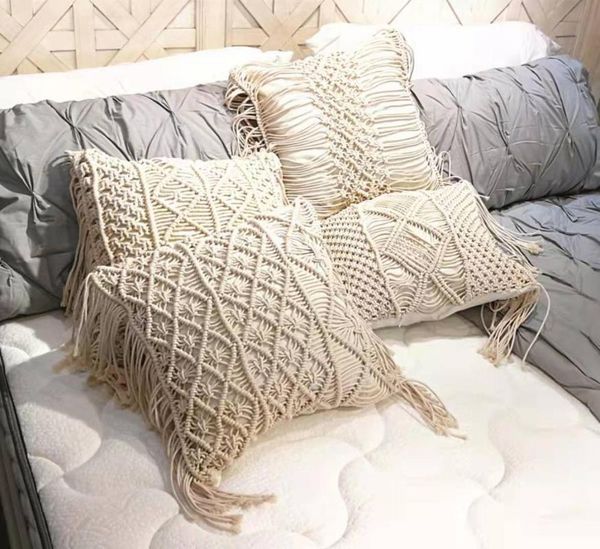 

45x45cm pillow covers cotton macrame handmade thread geometry textile bohemia bedroom cushion home sofa decor cushion/decorative