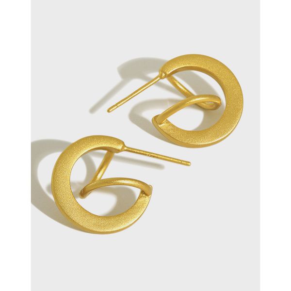 

shanice korean s925 sterling retro matte geometric half circle female temperament silver earrings, Golden;silver