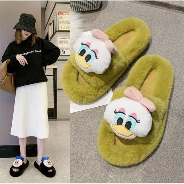 

slippers women's outer wear flat-bottomed fur shoes 2021 autumn korean casual cotton, Black