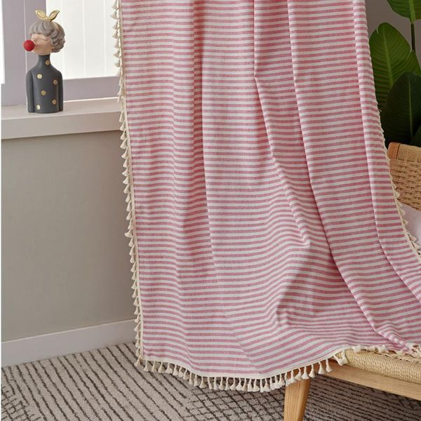 

curtain & drapes blackout curtains cotton linen beige striped fringe rustic style windows simple hanging sashes for bedrooms