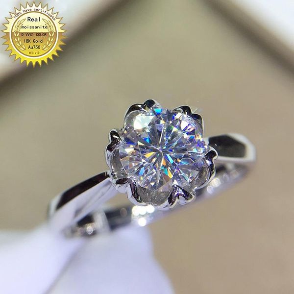 

cluster rings 100%18k goldr ring 1ct dvvs moissanite engagement&wedding jewellery with certificate 0039, Golden;silver