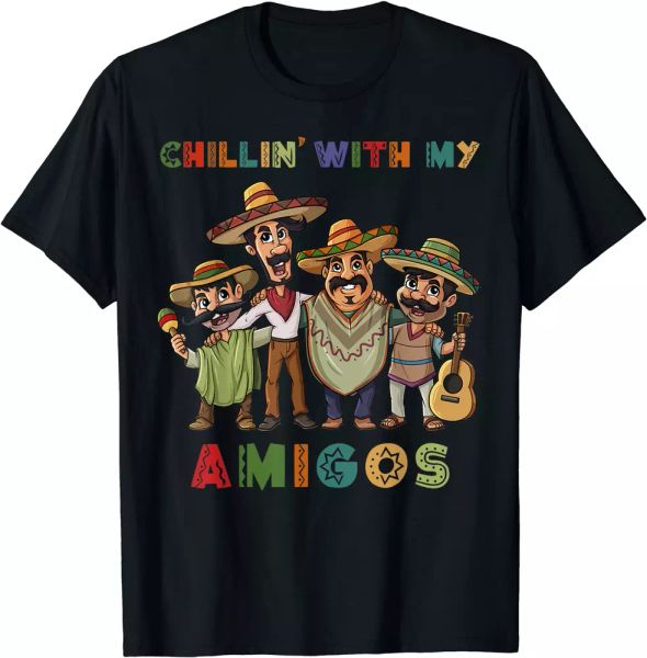 

chillin with my amigos cinco de mayo boys kids t-shirt - size s to 5xl, White;black