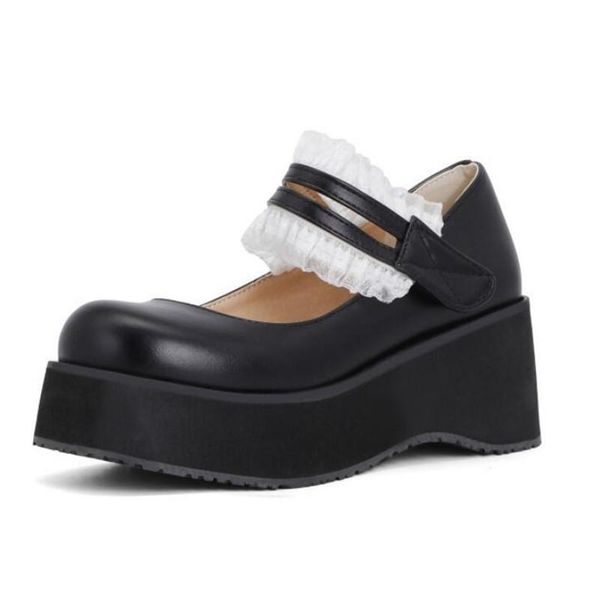 

round-toe thick-soled solid color lapanese single shoes college style mary jane women pumps platform student uniform dress, Black