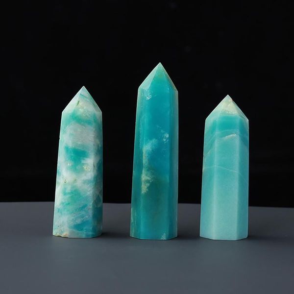 

decorative objects & figurines natural sky blue crystal column stone grinding hexagonal single pointed tianhe st ornament minerals wand towe