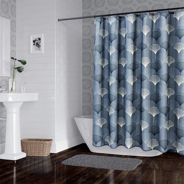 

heavy weight leaves print fabric shower curtain standard size 72 x 72 inches, 12 pack curtain hooks included