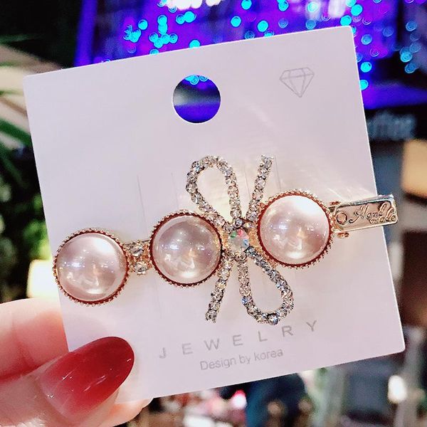 

hair clips & barrettes female crystal rhinestone bow hairpin luxury pearl clip jewelry temperament girls headdress metal bling pins for wome, Golden;silver