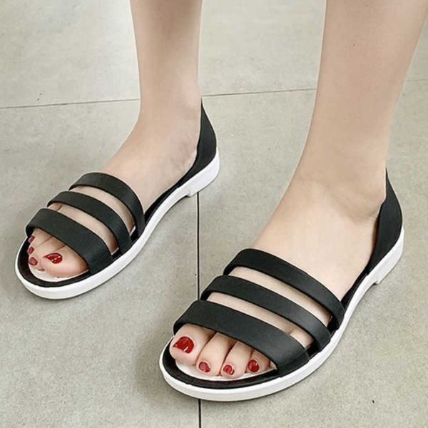 

sandals summer women pvc jelly shoes platform square heel solid open toe soft sole elastic casual beach vacation ladies female lu2, Black