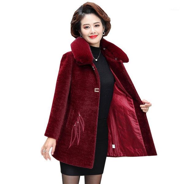 

women's wool & blends plus size autumn winter clothes mink velvet jacket woman fashion woolen coat middle-aged thick warm coats outwear, Black