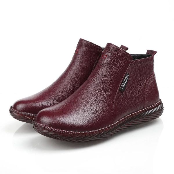 

boots women's shoes winter female plus velvet genuine leather handmade zipper women warm ankle ladies retro footwear, Black