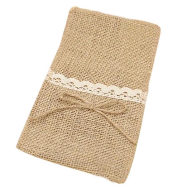 

food savers & storage containers 10pcs/lot knife cover holder vintage decoration wedding festival packaging fork pocket bag lace jute burlap