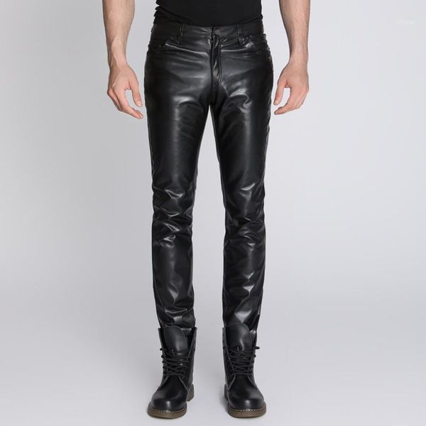 

men's genuine leather pants real sheepskin motorcycle vintage classic male trousers black slim fit fashion formal