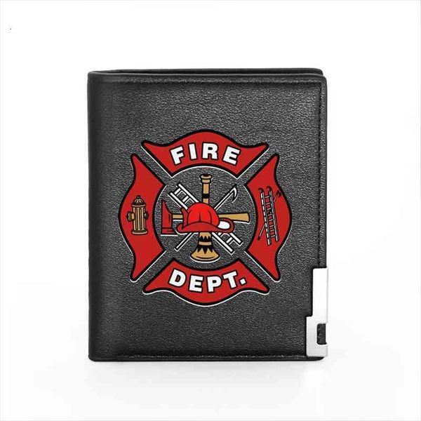 

fire control firemen printing wallet leather purse for men credit card holder short male slim money bags, Red;black