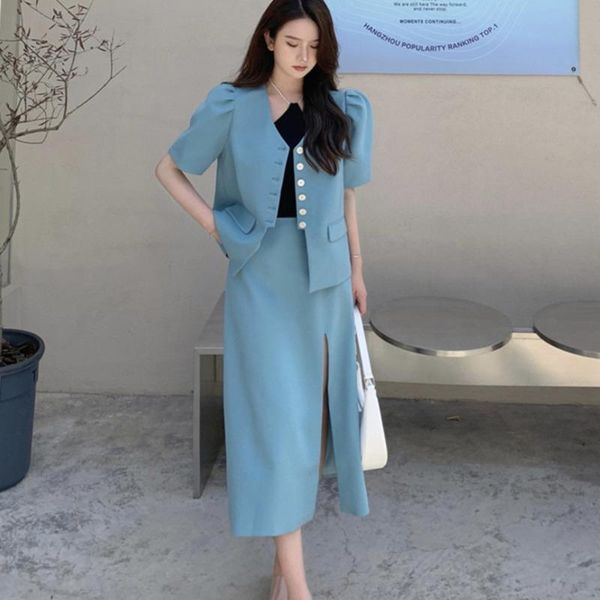 

women's tracksuits korean fashion casual two piece set women crop blazer coat + shorts suits sets streetwear 2 ensemble femme, Gray