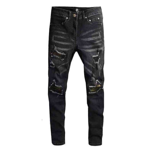 

fashion brand am patch new mender black slim fit elastic jeans for men, Blue