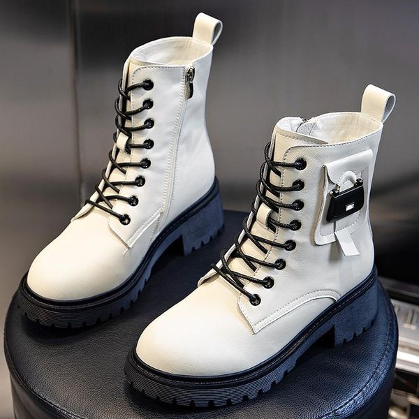 

boots genuine leather for women 2021 platforms ankle female designer shoes woman booties chunky heels, Black