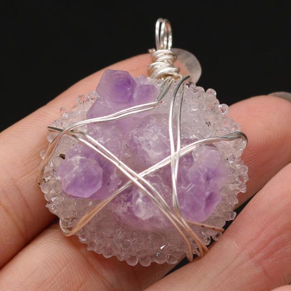 

charms natural semi-precious stone irregular crystal bud circular pendant silver wire for jewelry making necklaces accessories gift, Bronze;silver