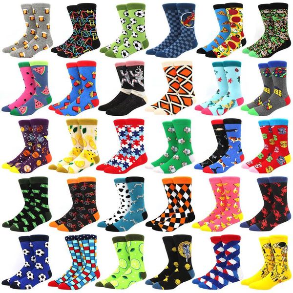 

men's socks 6 pairs men cotton casual personality design funny hip hop streetwear happy for woman big size 300 colors, Black