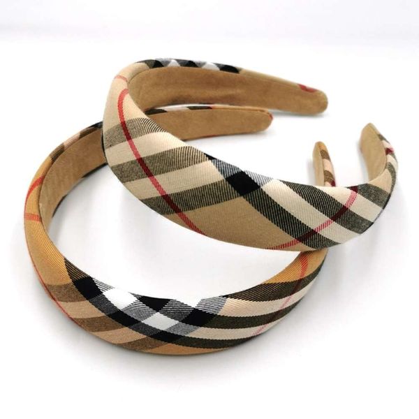 

style sponge hoop pure cotton small plaid wide version headband same, Black;brown