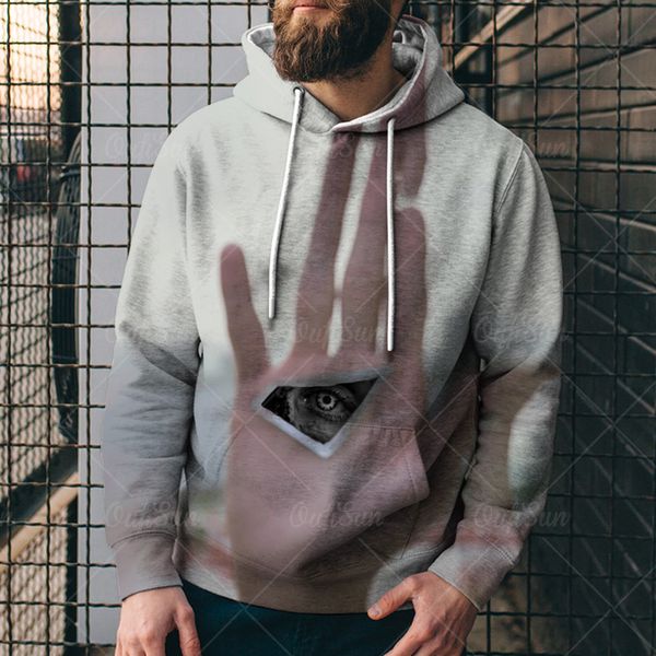 

men's printed loose hooded 3d digital horror printed sweaters discount biie, Black