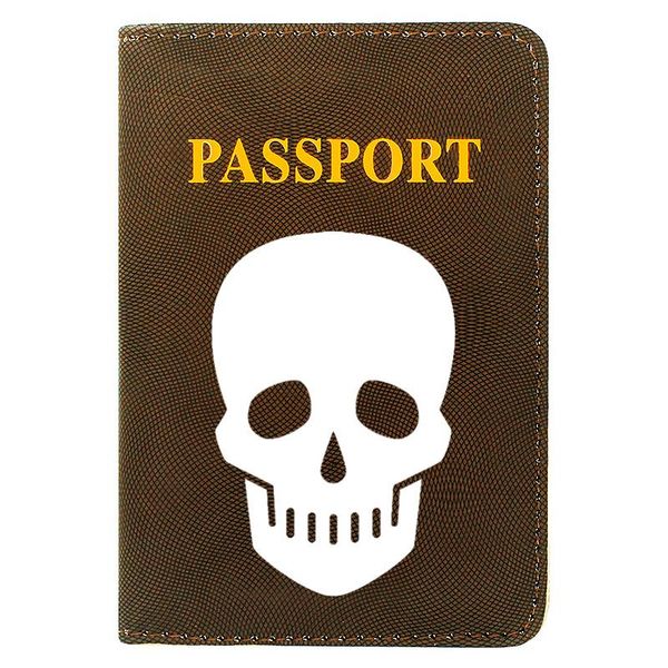 

card holders punk style white skull passport cover pu leather travel id holder pocket wallet bags, Brown;gray