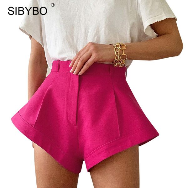 

sibybo summer high waist shorts women buttons a-line short pants fashion office ladies loose shorts trousers 2021 mujer, Black;white