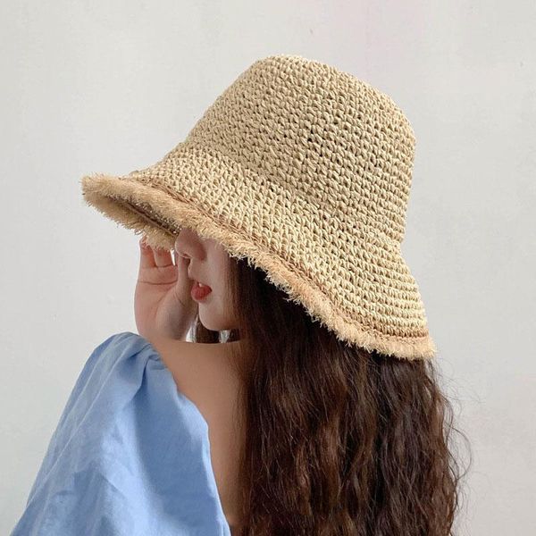 

wide brim hats summer straw for women uv protection sun hat outdoor visor beach female hollow sunshade folding panama caps, Blue;gray