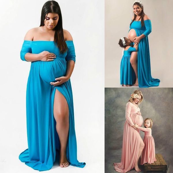 

maternity dresses women pregnant dress pography props pregnancy clothes long sleeve solid party maxi clothing, White