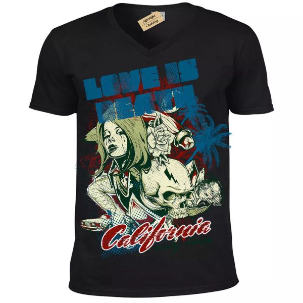 

love is death camiseta california hombre cuello en v, White;black