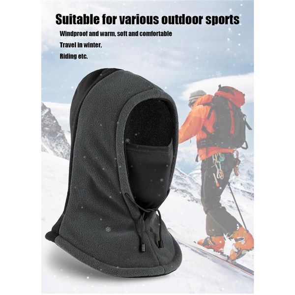 

winter warm fleece balaclava hat double layer cycling cap windproof skiing running outside sports caps keep & masks, Black