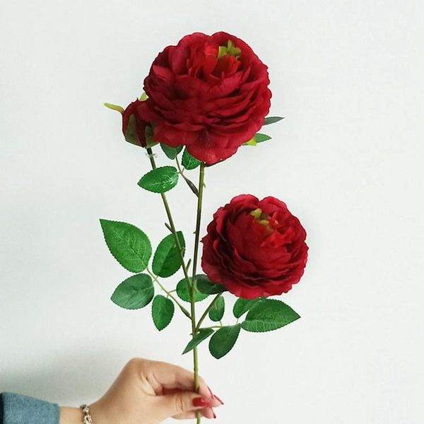 

decorative flowers & wreaths 3 heads artificial peony bouquet silk bridal fall vivid fake rose for wedding home party decor(r