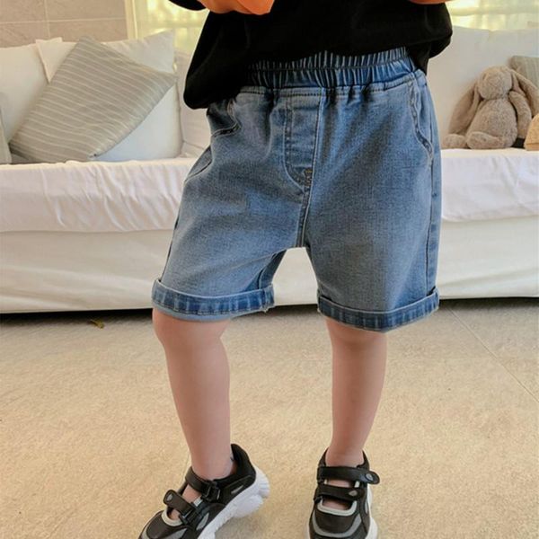 

jeans dfxd 2021 summer children half pants toddler boys girls denim blue elastic waist trousers fashion kids clothing for 2-7t