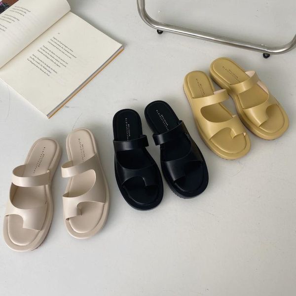 

slippers low shoes ladies' fretwork heels platform slipers women luxury slides flat summer 2021 designer sewing rubber scandals, Black