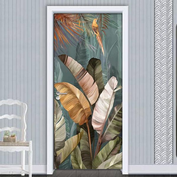 

wallpapers pvc waterproof self-adhesive door stickers wall decor banana leaf flamingo 3d po mural wallpaper living room bedroom decals