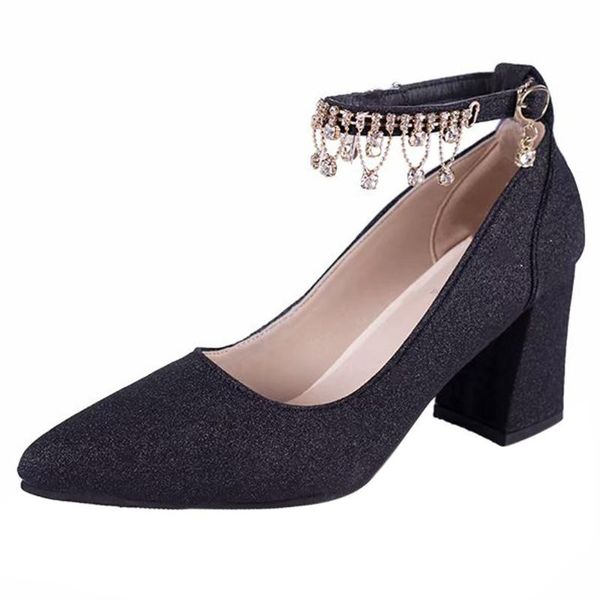 

dress shoes nice 2121 ankle strap heels women sandals summer thick heel four spointed high party, Black