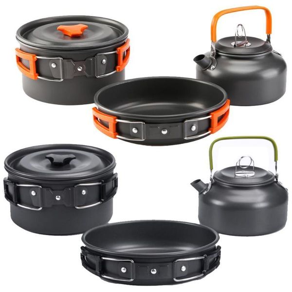 

camp kitchen ultra-light portable outdoor camping cookware water kettle pan sets alumina cooking kits utensils hiking picnic