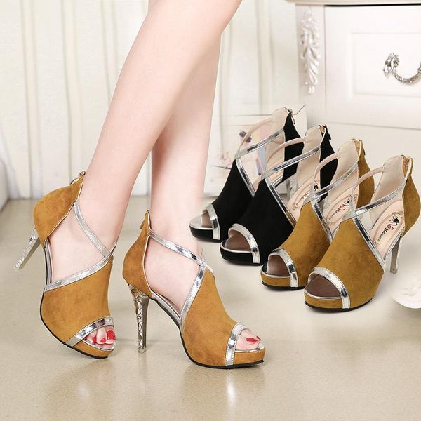 

sandals summer women's stiletto high heels fish mouth hollow fashion shoes, Black