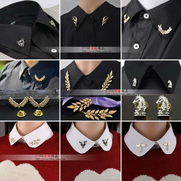 

gold wheat spike brooch pin men's and women's shirt suit couple accessories collar button, Gray