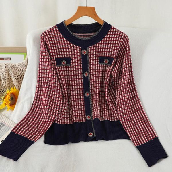 

women's knits & tees ladies knitted plaid cardigan coat woman single breasted long sleeve autumn female sweaters, White