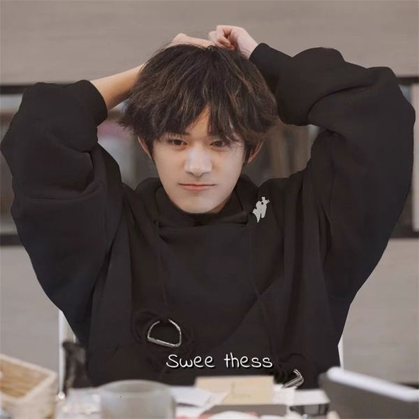 

we11done qianxi same iron ring letter hoodie 2021ss loose oversize couple, Black