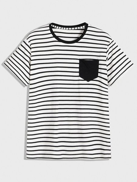 

men striped pocket round neck tee m8kk#, White;black