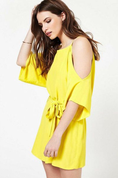 

yellow size 6-16 cold shoulder jumpsuit women's jumpsuits & rompers, Black;white