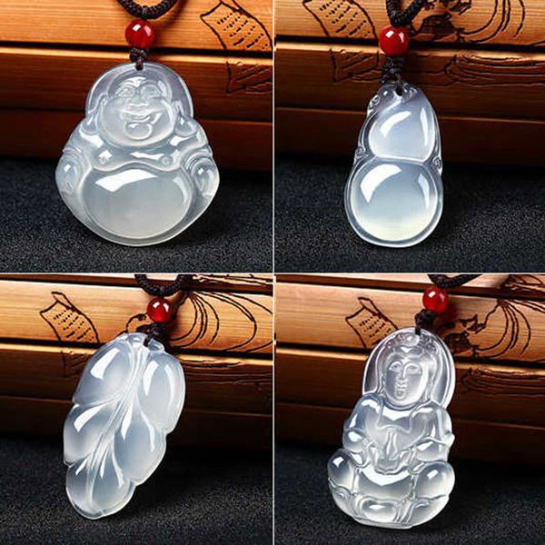 

chalcedony buddha pendant white jasper avalokitesvara necklace agate string beans bottle gourd wallet charms, Silver