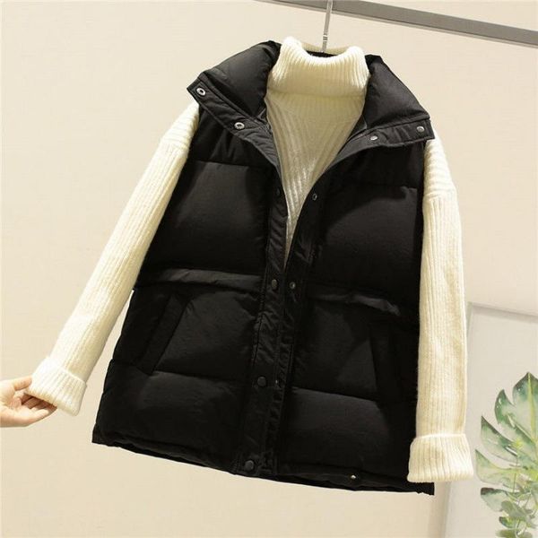

women's down & parkas 2021 women sleeveless vest winter warm plus size 2xl cotton padded jacket female veats mandarin collar waistcoat, Black