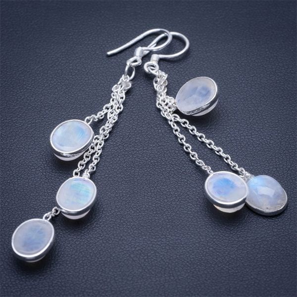 

natural rainbow moonstone 925 sterling silver earrings 2.75" q2818 210317