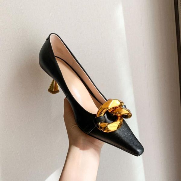 

dress shoes lapolaka design metal decoration slip on comfy heeled elegant office ladies genuine leather woman, Black