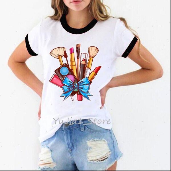 

womens t shirts watercolor makeup brush print funny tshirt women kawaii 90s hipster tee shirt femme white vogue streetwear