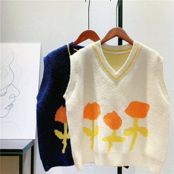 

women's sweaters v neck sweater vest flower jacquard knitted korean knitwear spring autumn student 7rpn, White;black
