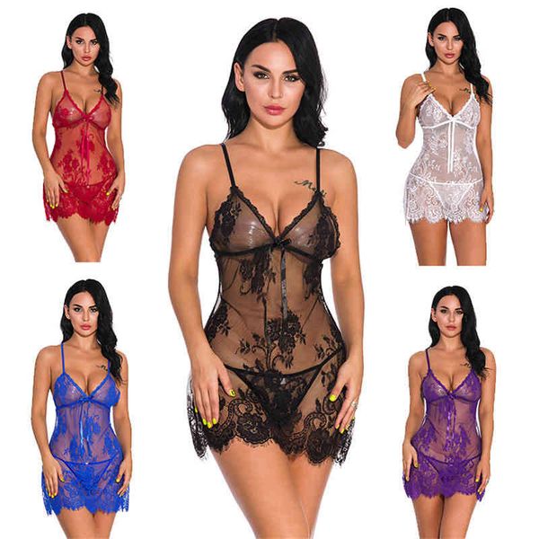 

black white mesh see through pajamas open crotch sling nightdress women lingerie 211208