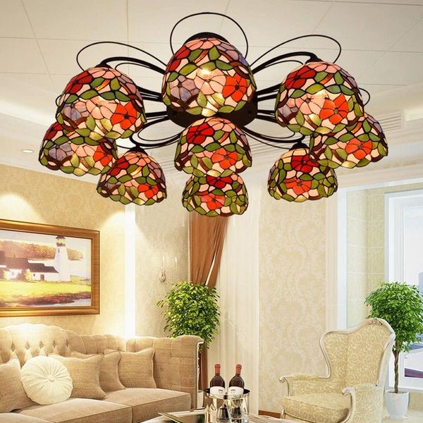 

ceiling lights european-style retro creative red festive morning glory multi-head living room lamp restaurant bedroom glass lighting